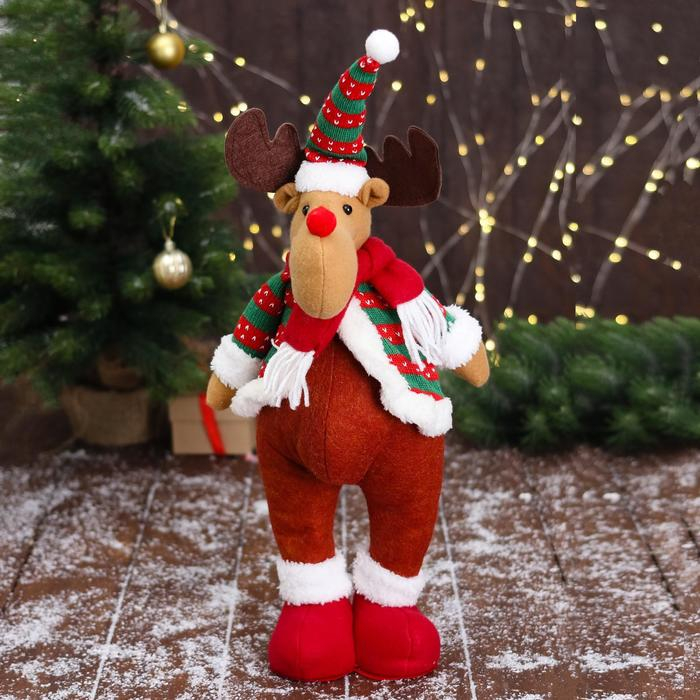 Мягкая игрушка Мягкая игрушка "Олень - пузанчик" стоит, 10х49 см, красно-зелёный