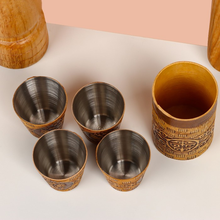 Набор стопок «Герб России», 4 шт, в тубусе, 4,5×4,5×9 см, береста Набор стопок «Герб России», 4 шт, в тубусе, 4,5×4,5×9 см, береста