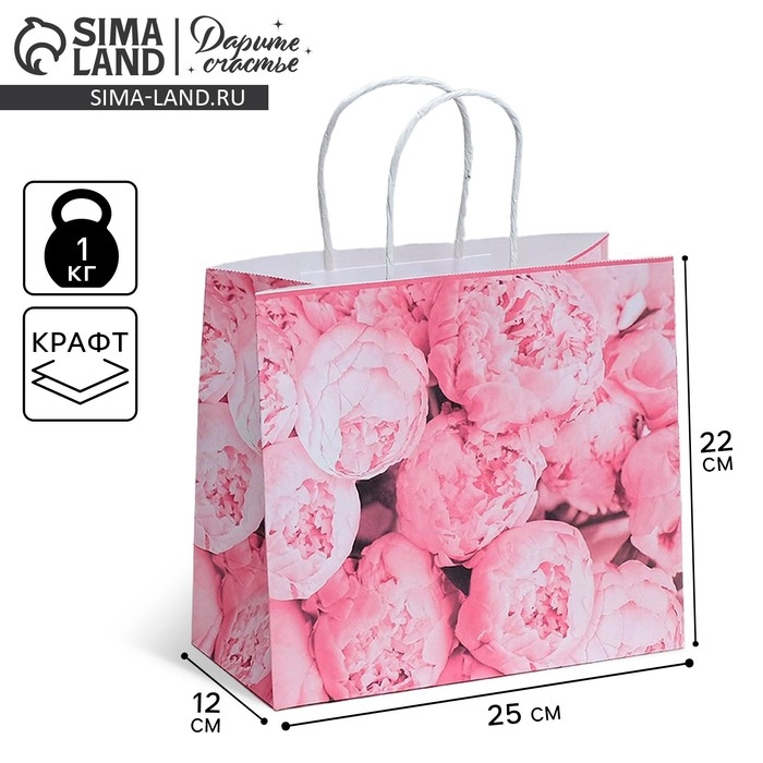 Пакет подарочный крафтовый, упаковка, «Пионы», 25 х 22 х 12 см Пакет подарочный крафтовый, упаковка, «Пионы», 25 х 22 х 12 см