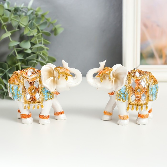 Сувенир полистоун Сувенир полистоун "Белый слон в золотой попоне с синими вставками" МИКС 9,5х5х7 см