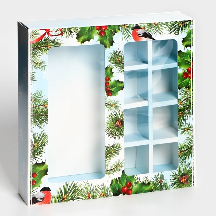 Новый год. Коробка под 8 конфет и шоколад, с окном Новый год. Коробка под 8 конфет и шоколад, с окном "Чудеса случаются", 17,7 х 17,8 х 3,8 см, кондитерская упаковка