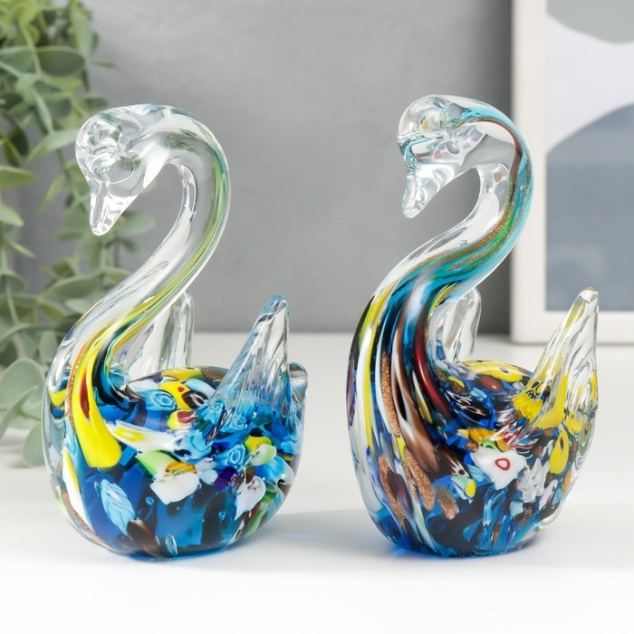 Сувенир стекло Сувенир стекло "Лебеди калейдоскоп" под муранское стекло набор 2 шт 11,5х8 см
