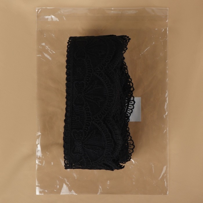 Кружево на сетке, 55 мм × 11 ± 1 м, цвет чёрный Кружево на сетке, 55 мм × 11 ± 1 м, цвет чёрный