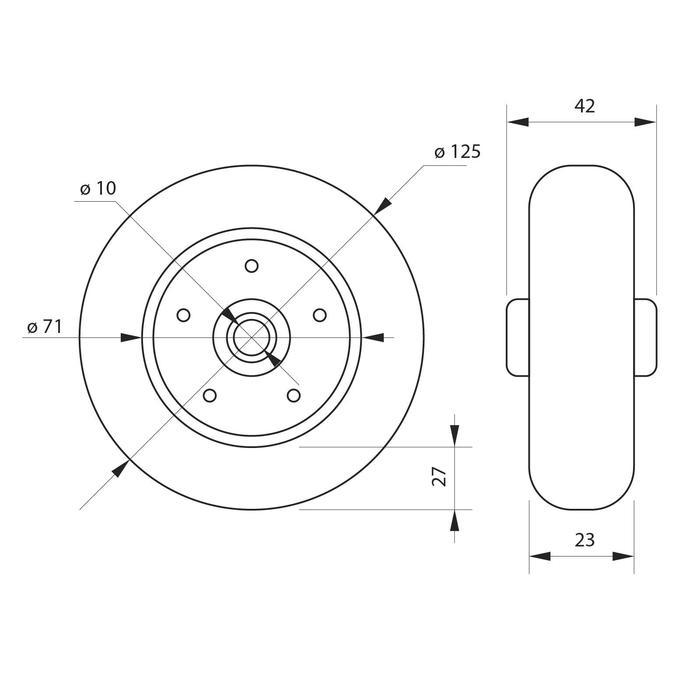 Колесо для транспортных тележек, d=125 мм Колесо для транспортных тележек, d=125 мм