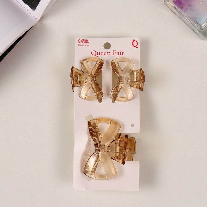 Краб для волос Краб для волос "Флориана" (набор 3 шт) бант, 6 и 4 см, светло-коричневый