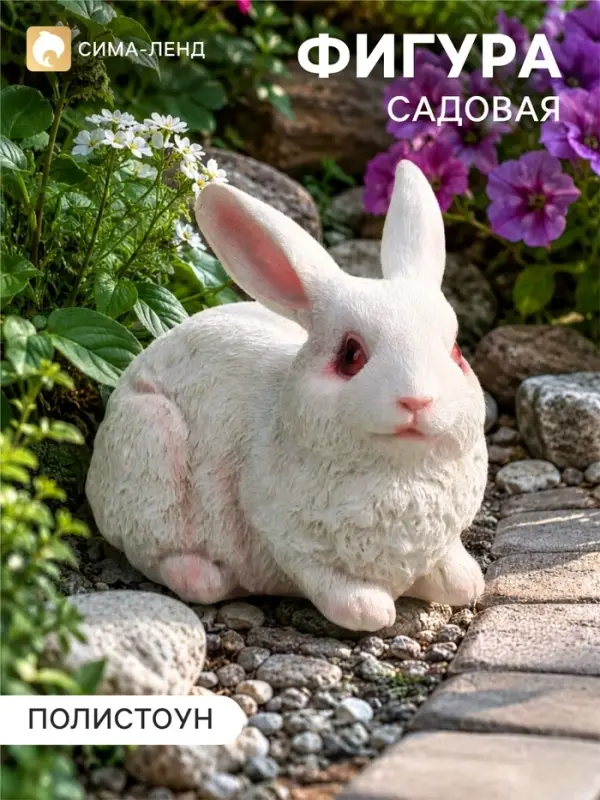 Садовая фигура из полистоуна &laquo;Заяц-беляк&raquo;, 25&times;12&times;18 см, белый