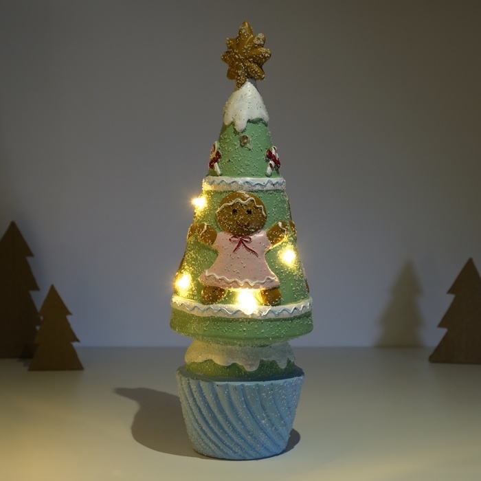 Сувенир керамика свет Сувенир керамика свет "Пряничная ёлочка с печенюшками" зелёная 10х10х31 см