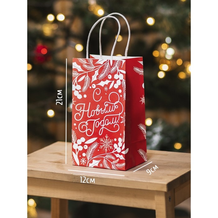 Пакет подарочный новогодний крафтовый «С Новым годом!», 12 х 21 х 9 см, Новый год Пакет подарочный новогодний крафтовый «С Новым годом!», 12 х 21 х 9 см, Новый год