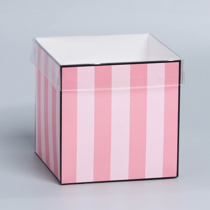 Коробка подарочная для цветов с PVC крышкой, упаковка, «Розовые полосы», 12 х 12 х 12 см Коробка подарочная для цветов с PVC крышкой, упаковка, «Розовые полосы», 12 х 12 х 12 см