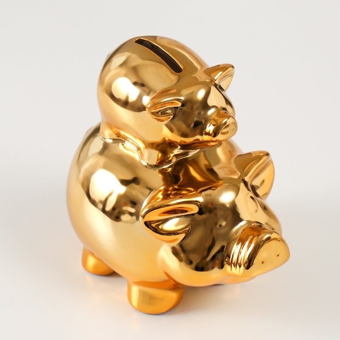 Копилка керамика Копилка керамика "Две золотые свинки - пирамида" 12,5х8х14 см