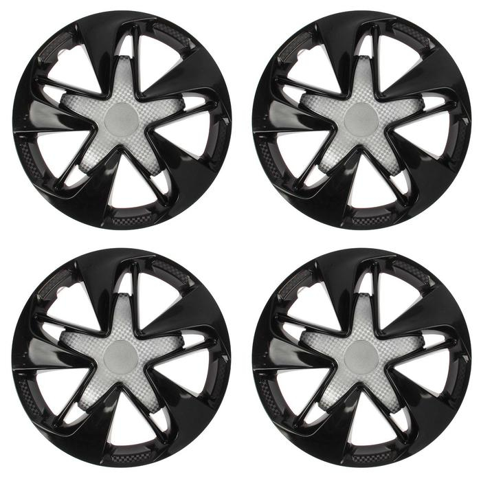 Колпаки колесные R13 Колпаки колесные R13 "СУПЕР АСТРА", серебристо-черный карбон, набор 4 шт