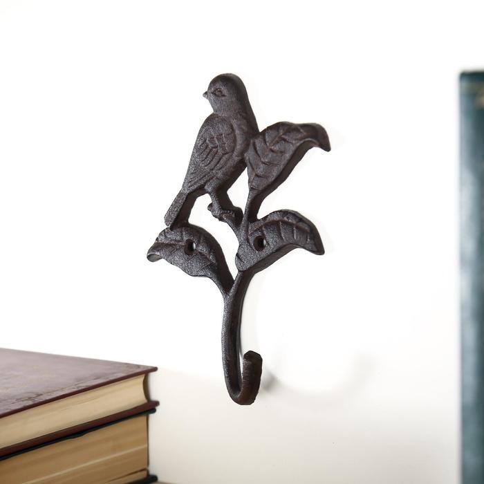 Крючок декоративный металл Крючок декоративный металл "Птица и листья" 18х12х4 см
