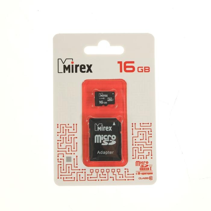Карта памяти Mirex microSD, 16 Гб, SDHC, UHS-I, класс 10, с адаптером SD Карта памяти Mirex microSD, 16 Гб, SDHC, UHS-I, класс 10, с адаптером SD