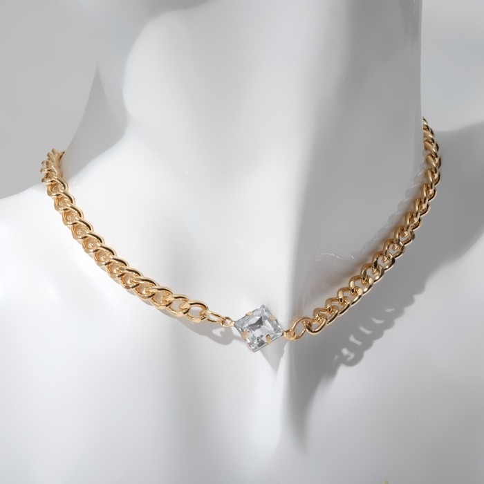 Чокер «Цепь» ромб, цвет белый в золоте, 32 см Чокер «Цепь» ромб, цвет белый в золоте, 32 см