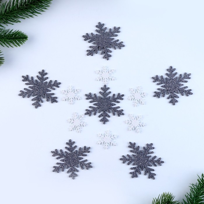 Декор «Снежинки» набор 12 шт., серебро Декор «Снежинки» набор 12 шт., серебро