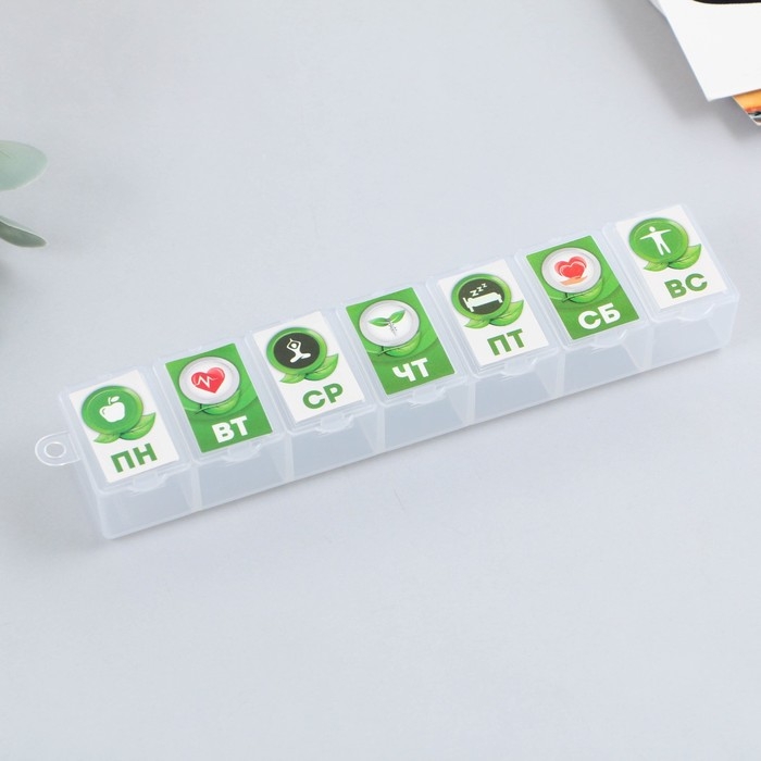 Таблетница «Неделя», 7 секций, русские буквы, 15,5 х 3,4 см. Таблетница «Неделя», 7 секций, русские буквы, 15,5 х 3,4 см.