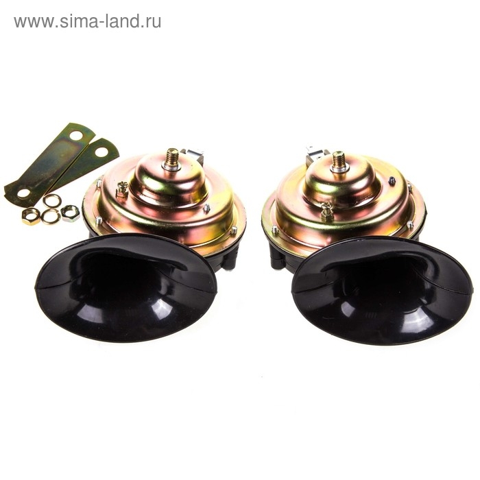 Сигнал звуковой Skyway 004, электрический, d=105 мм, 12 В, 110 Дцб,, черный, 2 шт Сигнал звуковой Skyway 004, электрический, d=105 мм, 12 В, 110 Дцб,, черный, 2 шт