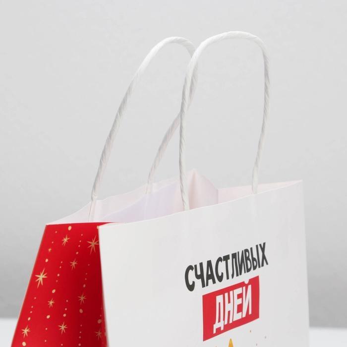 Пакет подарочный новогодний «Счастливых дней», 22 х 22 х 11 см, Новый год