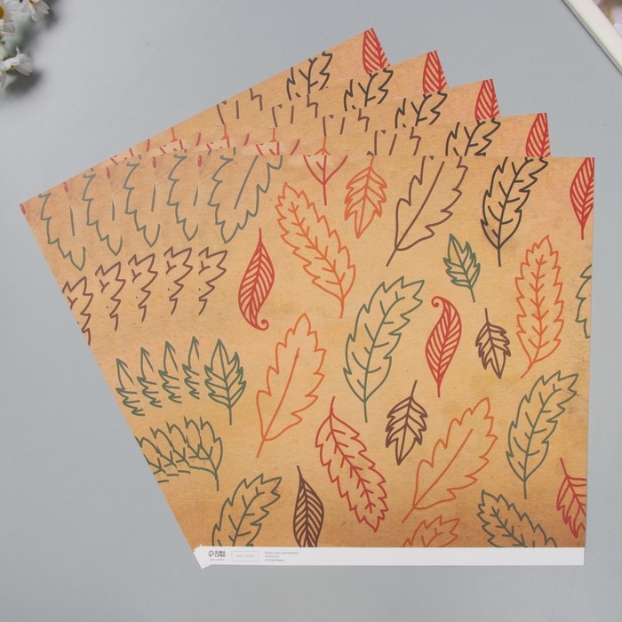 Бумага для скрапбукинга Бумага для скрапбукинга "Листья" плотность 180 гр набор 5 шт 30,5х32 см