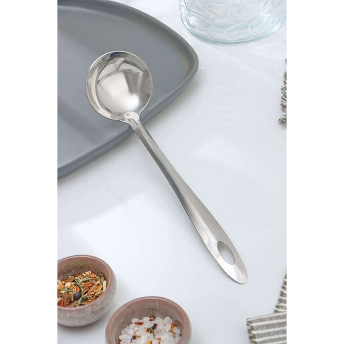 Ложка для соуса из нержавеющей стали Доляна «Хозяюшка», 30 мл, h=25 см, цвет серебряный Ложка для соуса из нержавеющей стали Доляна «Хозяюшка», 30 мл, h=25 см, цвет серебряный