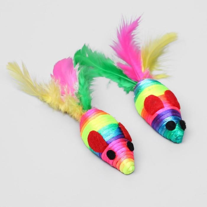 Мышь разноцветная с перьями, 5 см, радужная Мышь разноцветная с перьями, 5 см, радужная