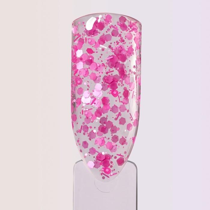 Гель для наращивания, с блёстками, 3-х фазный, 15 гр, LED/UV, прозрачный, розовый