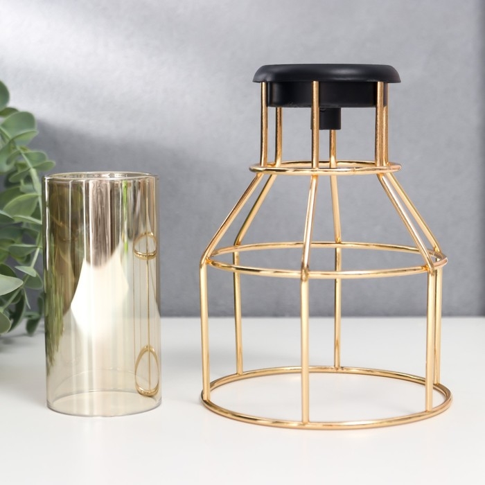 Подсвечник металл, стекло на 1 свечу "Лофт. Каркас" золото 21х11х11 см