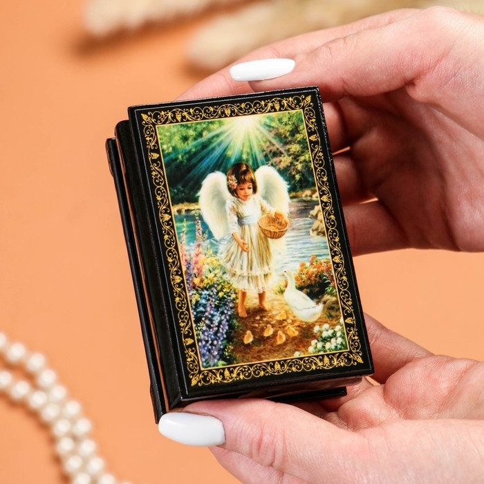 Шкатулка «Ангелочек с птичками», 6×9 см, лаковая миниатюра Шкатулка «Ангелочек с птичками», 6×9 см, лаковая миниатюра