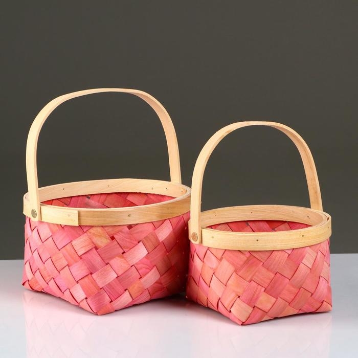 Набор корзин плетеных, секвойя, D22х13/28 см, D17х11/24 см, 2 шт., розовый Набор корзин плетеных, секвойя, D22х13/28 см, D17х11/24 см, 2 шт., розовый