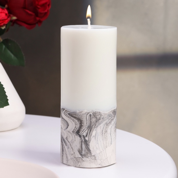 Свеча-цилиндр  Свеча-цилиндр "Мрамор", 6х15 см, белая