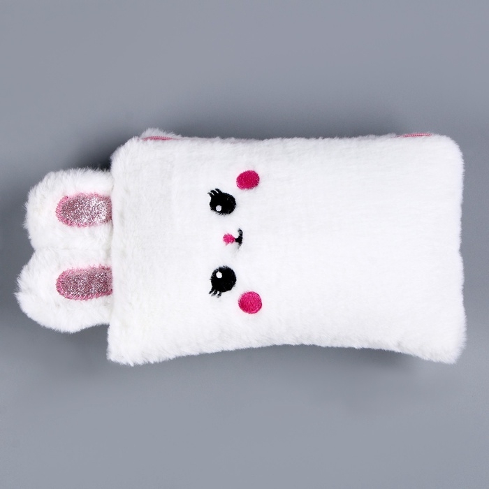 Пенал школьный мягкий «Зайчик», 21 × 13 см, плюш, белый цвет Пенал школьный мягкий «Зайчик», 21 × 13 см, плюш, белый цвет