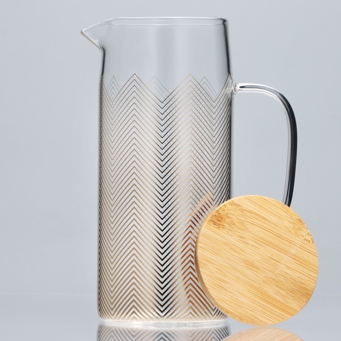 Кувшин стеклянный с бамбуковой крышкой «Геометрия», 1000 мл, с крышкой Кувшин стеклянный с бамбуковой крышкой «Геометрия», 1000 мл, с крышкой