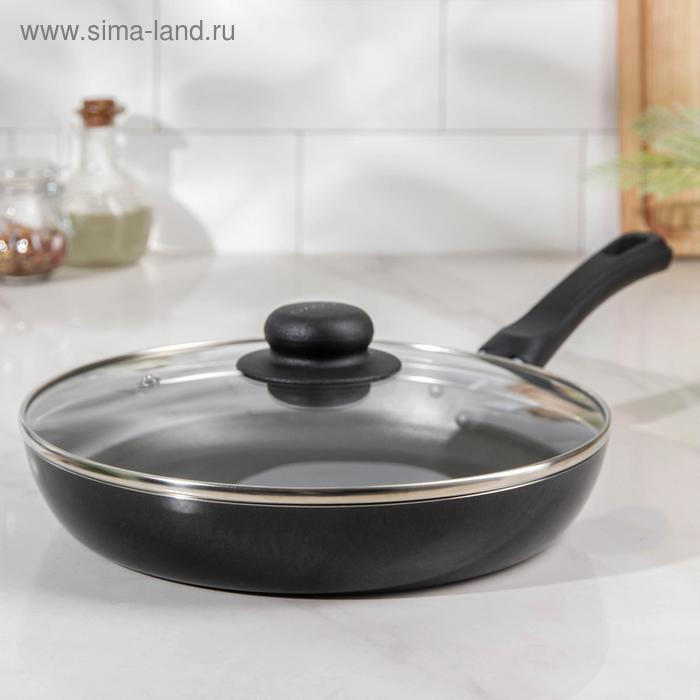 Сковорода Promo, d=24 см, стеклянная крышка, пластиковая ручка, антипригарное покрытие, цвет чёрный Сковорода Promo, d=24 см, стеклянная крышка, пластиковая ручка, антипригарное покрытие, цвет чёрный