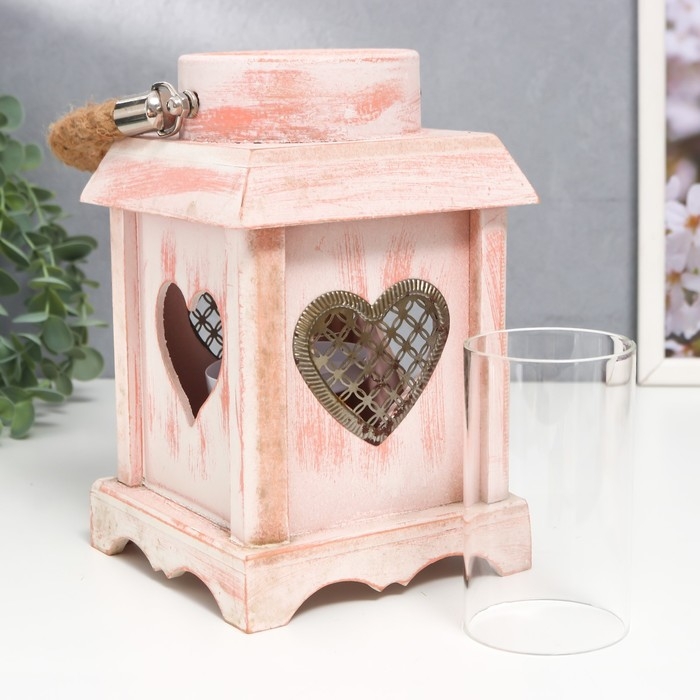 Подсвечник дерево на 1 свечу Подсвечник дерево на 1 свечу "Фонарик с сердцем" с ручкой 20х12х12 см