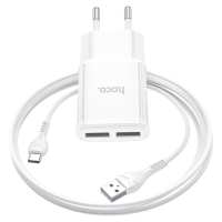 Сетевое зарядное устройство Hoco C88A, 2 USB, 2.4 А, кабель Type-C - USB, 1 м, белый