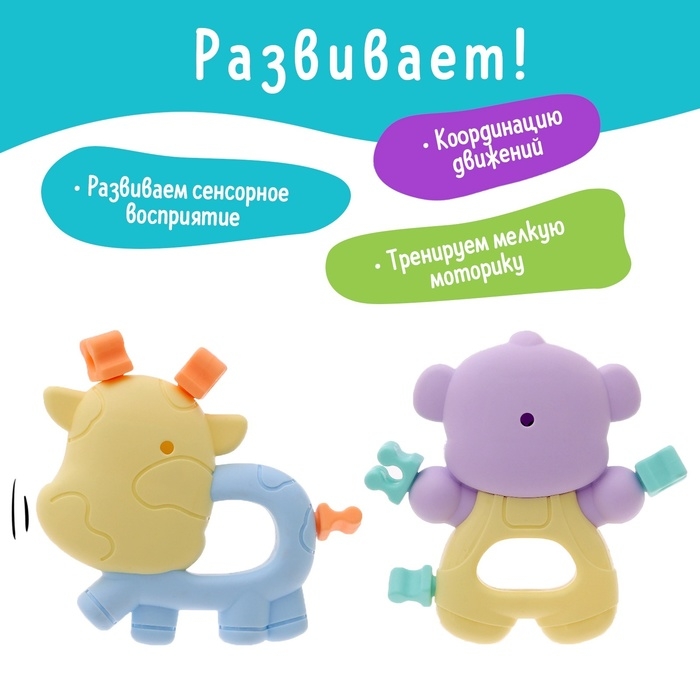 Набор прорезывателей для зубов «Забавные зверята», 2 шт.
