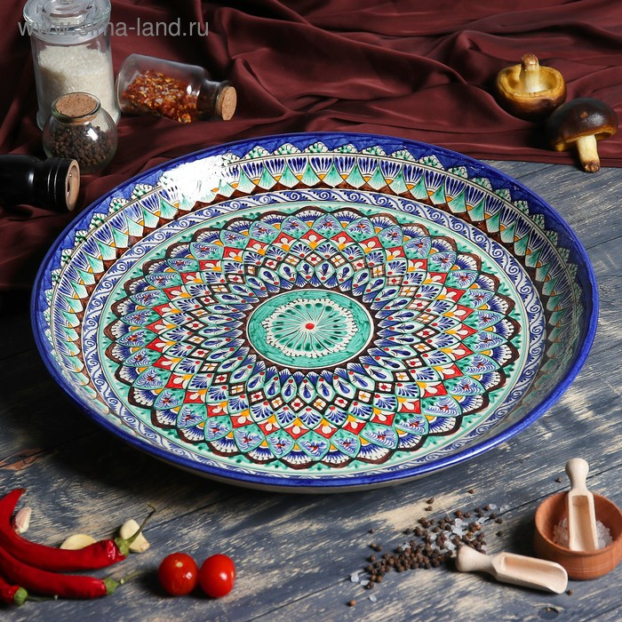 Ляган Риштанская Керамика  Ляган Риштанская Керамика "Узоры", 46 см, синий микс