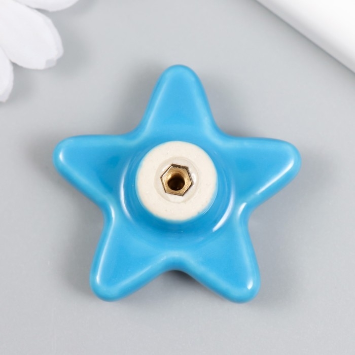 Ручка для шкатулки керамика, металл Ручка для шкатулки керамика, металл "Звёздочка" голубая 4,9х4,9х2,2 см