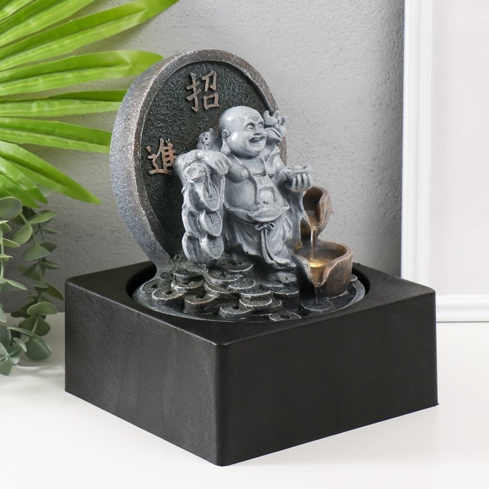 Фонтан настольный от сети, подсветка  Фонтан настольный от сети, подсветка "Серый хотей со связками монет" 18х18х24 см