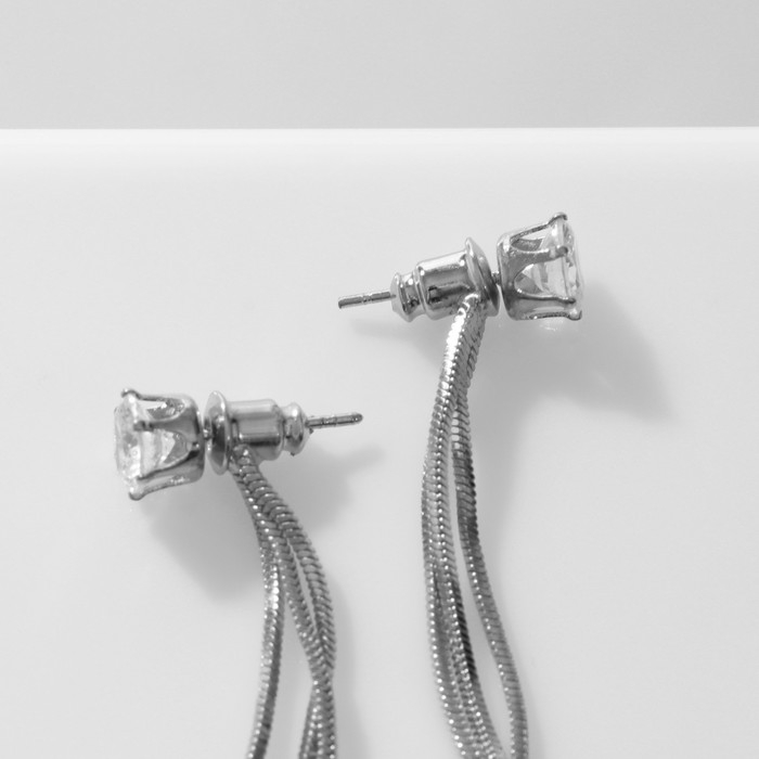 Серьги висячие со кругами «Цепочки» круг, цвет белый в серебре