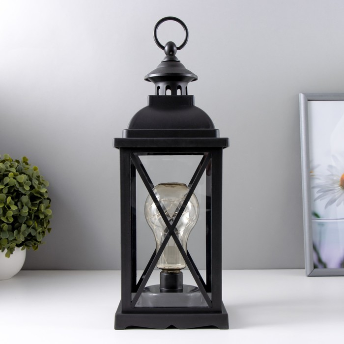 Ночник Ночник "Фонарь с лампой" чёрная от батареек 3ААА 35х13,5х13,5 см