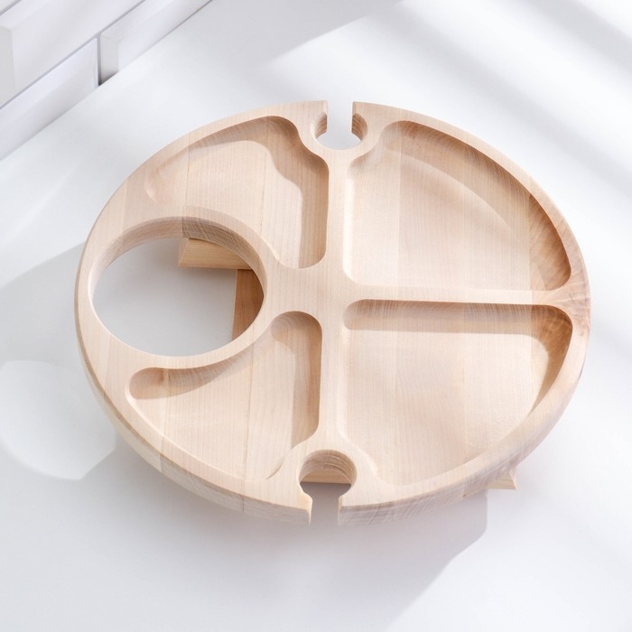 Столик - поднос с менажницей и складными ножками D=30x2 см, береза Столик - поднос с менажницей и складными ножками D=30x2 см, береза