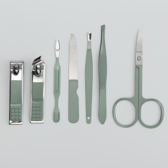 Набор маникюрный, 7 предметов, в футляре, цвет ментоловый Набор маникюрный, 7 предметов, в футляре, цвет ментоловый