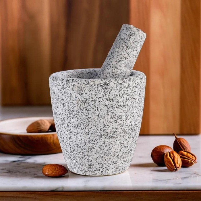 Ступка с пестиком из камня большая, 400 мл, серая, в коробке Ступка с пестиком из камня большая, 400 мл, серая, в коробке