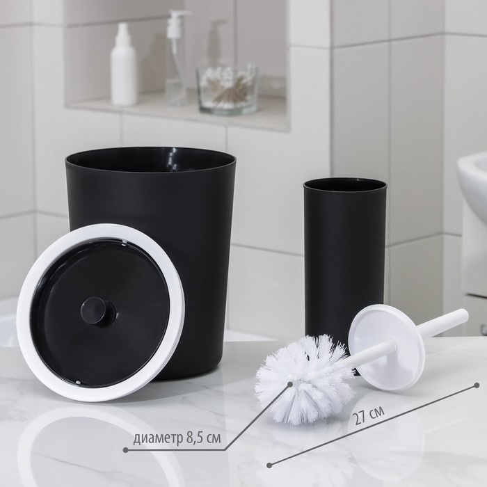 Набор для ванной «Лайт», 6 предметов (мыльница, дозатор, 2 стакана, ёршик, ведро), цвет чёрный Набор для ванной «Лайт», 6 предметов (мыльница, дозатор, 2 стакана, ёршик, ведро), цвет чёрный