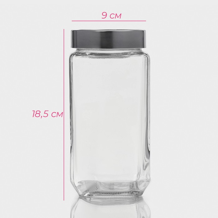 Банка стеклянная для хранения сыпучих продуктов Доляна «Призма», 1 л, 9×18,5 см, с металлической крышкой