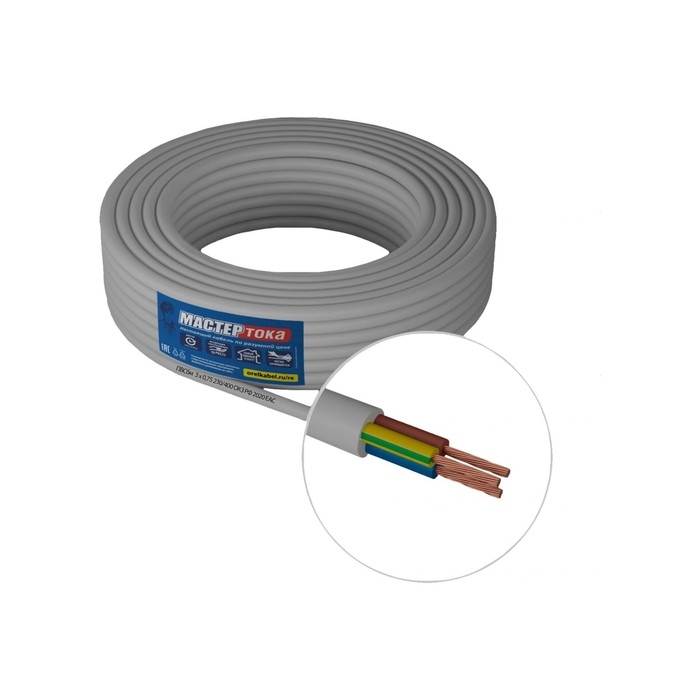 Провод  Провод "Мастер Тока" ПВСбм, сечение 3х0.75 мм2, 10 м, белый