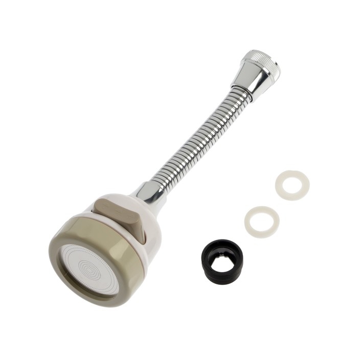 Аэратор ZEIN, с регулировкой потока, на гибком шланге,190мм, 3 режима, пластик, белый Аэратор ZEIN, с регулировкой потока, на гибком шланге,190мм, 3 режима, пластик, белый