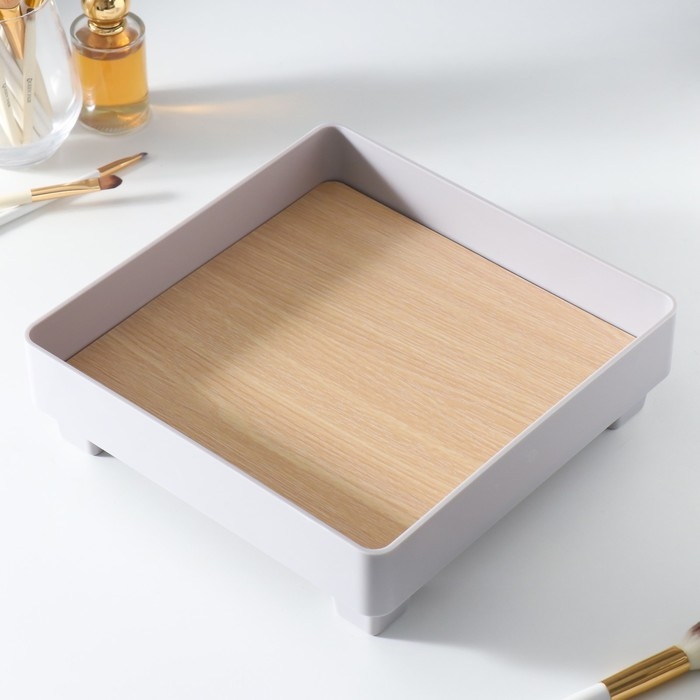 Подставка для мелочей пластик Подставка для мелочей пластик "Квадрат" серая 24,8х24,8х7,2 см