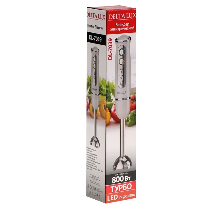 Блендер DELTA LUX DL-7039, погружной, 800 Вт, 1 скорость, режим  Блендер DELTA LUX DL-7039, погружной, 800 Вт, 1 скорость, режим "турбо", белый